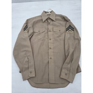 US Marine Corps Military Uniform Shirt Mens 16.5 Khaki Long Sleeve READ